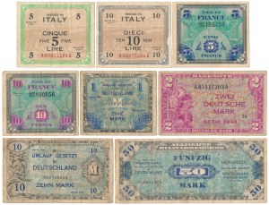 Allied Occupation WWII, set of banknotes (8pcs)