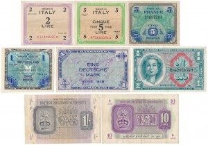 Banknoty MIX, w tym Okupacja aliancka (8szt)