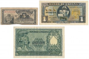 Kuba, Španielsko a Taliansko - sada bankoviek (3 ks)