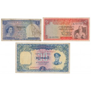 Burma & Ceylon - set of banknotes (3pcs)