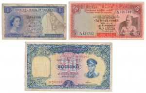 Burma & Ceylon - set of banknotes (3pcs)