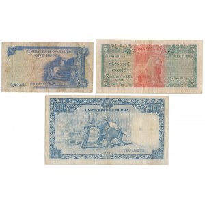 Burma & Ceylon - set of banknotes (3pcs)