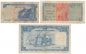 Burma & Ceylon - set of banknotes (3pcs)