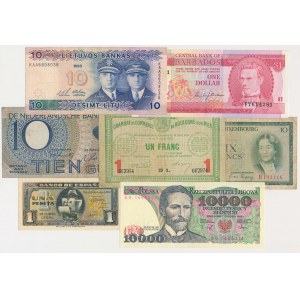 Zestaw banknotów: głównie Europa, w tym 10.000 zł 1988 (7szt)