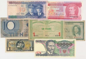 Zestaw banknotów: głównie Europa, w tym 10.000 zł 1988 (7szt)