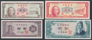 Čína (Tchaj-wan) a Korea - sada bankovek (4ks)