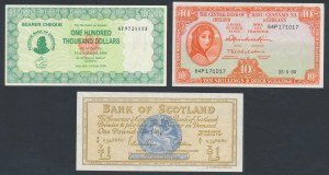 Irlandia, Szkocja - zestaw banknotów + Zimbabwe czek (3szt)