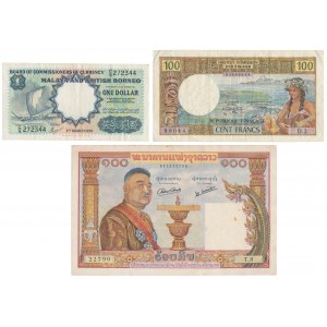 Malaya and British Borneo, New Caledonia & Laos - set of banknotes (3pcs)