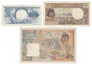 Malaya e Borneo britannico, Nuova Caledonia e Laos - set di banconote (3 pz.)