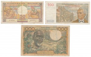 Belgicko, 50 a 100 frankov a západná Afrika, 1 000 frankov (3 ks)