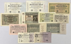 Německo, inflační bankovky 1922-1923 (12ks)