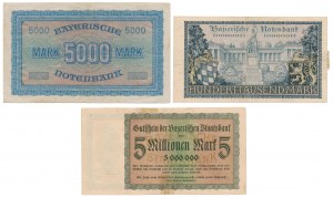 Německo, 5 000, 100 000 a 5 milionů marek 1923 (3ks)