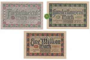 Nemecko, 50 000, 100 000 a 1 milión mariek 1923 (3 ks)