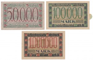 Germania, 50.000, 100.000 marchi e 1 milione di marchi 1923 (3 pz.)