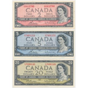 Canada, 2, 5 & 20 Dollars 1954 (3pcs)