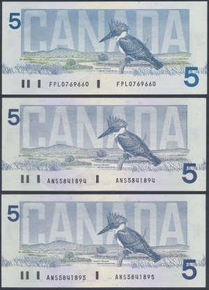 Kanada, 5 Dollars 1986 (3Stück)