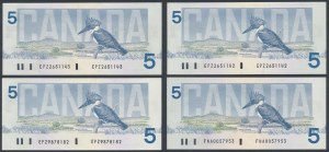 Kanada, 5 Dollars 1986 (4Stück)