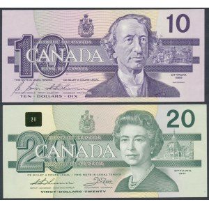 Canada, 10 Dollars 1989 & 20 Dollars 1991 (2pcs)