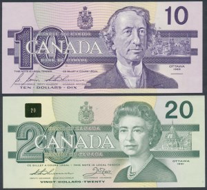 Canada, 10 Dollars 1989 & 20 Dollars 1991 (2pcs)