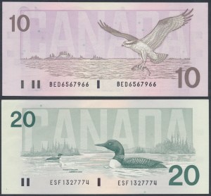Canada, 10 Dollars 1989 & 20 Dollars 1991 (2pcs)