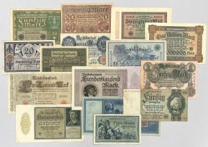 Niemcy, zestaw banknotów 1904-1933 (15szt)