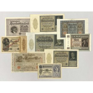 Niemcy, zestaw banknotów 1910-1923 (9szt)