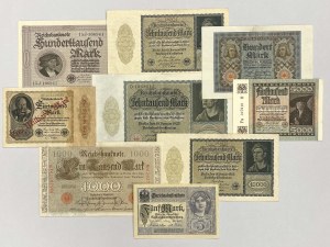 Německo, sada bankovek 1910-1923 (9ks)