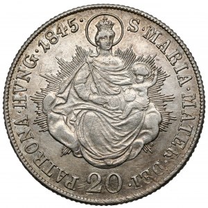 Węgry, Ferdynand I, 20 krajcarów 1845-B, Kremnica