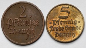 Gdańsk, 2-5 fenigów 1926-1932 - zestaw (2szt)