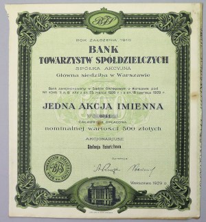 Banka družstiev, 500 zlotých 1929