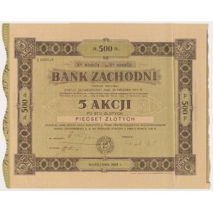 Bank Zachodni, Em.1, 5x 100 zł 1929 - RZADKI nominał