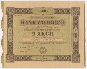 Bank Zachodni, Em.1, 5x 100 Zloty 1929 - RARE Stückelung
