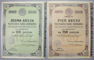 Vilnius Land Bank, Em.1, 150 zloty and 5x 150 zloty 1937 (2pcs)