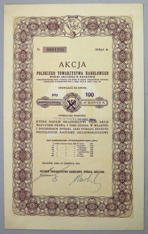 Polskie Tow. Handlowe, 150 zł 1932 - przewalutowana