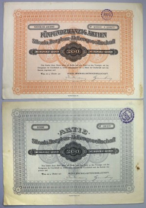 Těžební závod SILESIA (Silesia Bergbau), 200 kr a 5x 200 kr 1922 (2 ks)