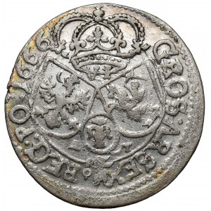 Jan II Kazimierz, Szóstak Kraków 1666 AT - BEZ & - RZADKI