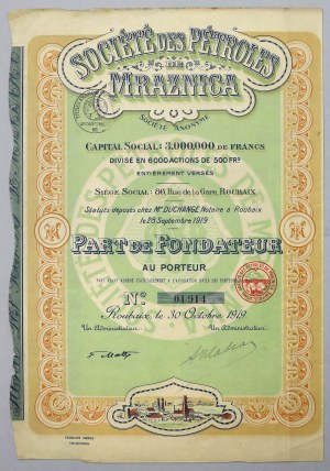 Societe des Petroles de Mraźnica, 6.000x 500 fr 1919