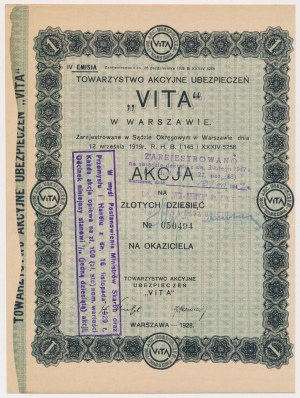 Tow. Akc. Ubezpieczeń VITA, Em.4, 10 zł 1928