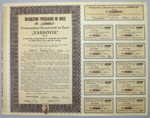 VARSOVIA pojišťovna, prozatímní osvědčení 250 mkp 1920