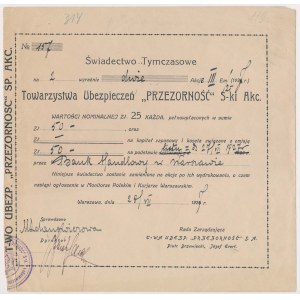 Tow. Ubezpieczeń PRZEZORNOŚĆ, Świadectwo Tymczasowe, Em.3, 2x 25 zł 1927