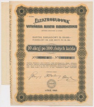 Wytwórnia Maszyn Elektrycznych ELEKTROBUDOWA, Em.1, 10x 100 zl 1925 - RARE