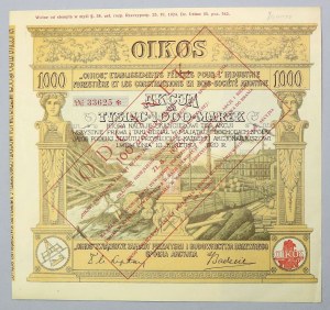 OIKOS Union drevársky priemysel a stavebníctvo, 1 000 mkp 1920