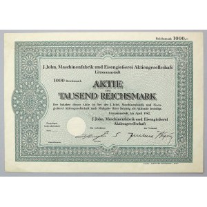 Litzmannstadt (Łódź), J. John, Maschinenfabrik und Eisengießerei..., 1.000 rm 1942