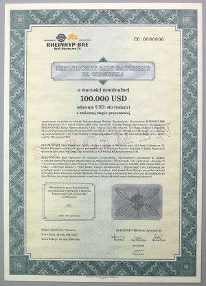 Rheinhyp-BRE Hypothekenbank, SPECIMEN-Pfandbrief USD 100.000 2002 - RZADKA