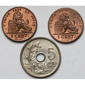 Belgia, 1-5 centimes 1902-1905 - zestaw (3szt)