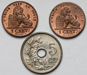 Belgie, 1-5 centimů 1902-1905 - sada (3ks)