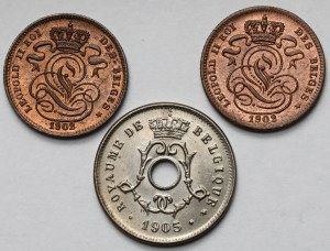 Belgio, 1-5 centesimi 1902-1905 - set (3 pezzi)