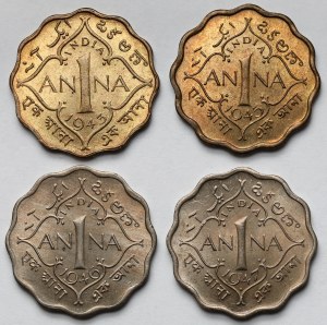 India, 1 anna 1943-1947 - set (4pcs)
