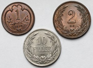Austro-Węgry, 1-10 halerzy 1895-1902 - zestaw (3szt)