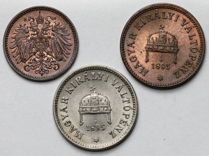 Austria-Hungary, 1-10 haler 1895-1902 - set (3pcs)